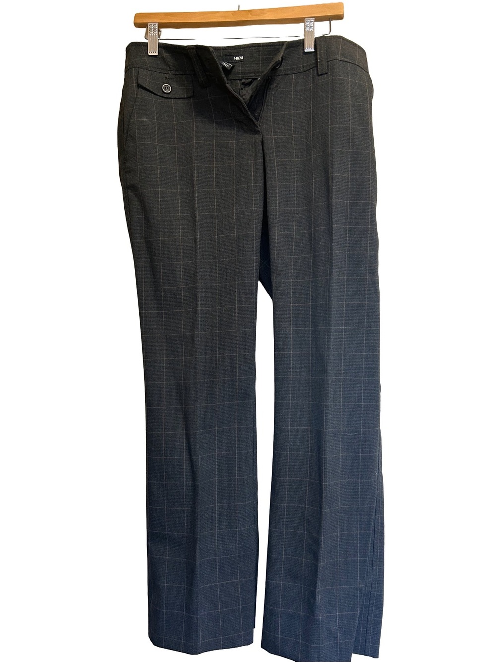 Vintage Y2K H&M Gray Windowpane Plaid Flat Front Trousers Pants 10